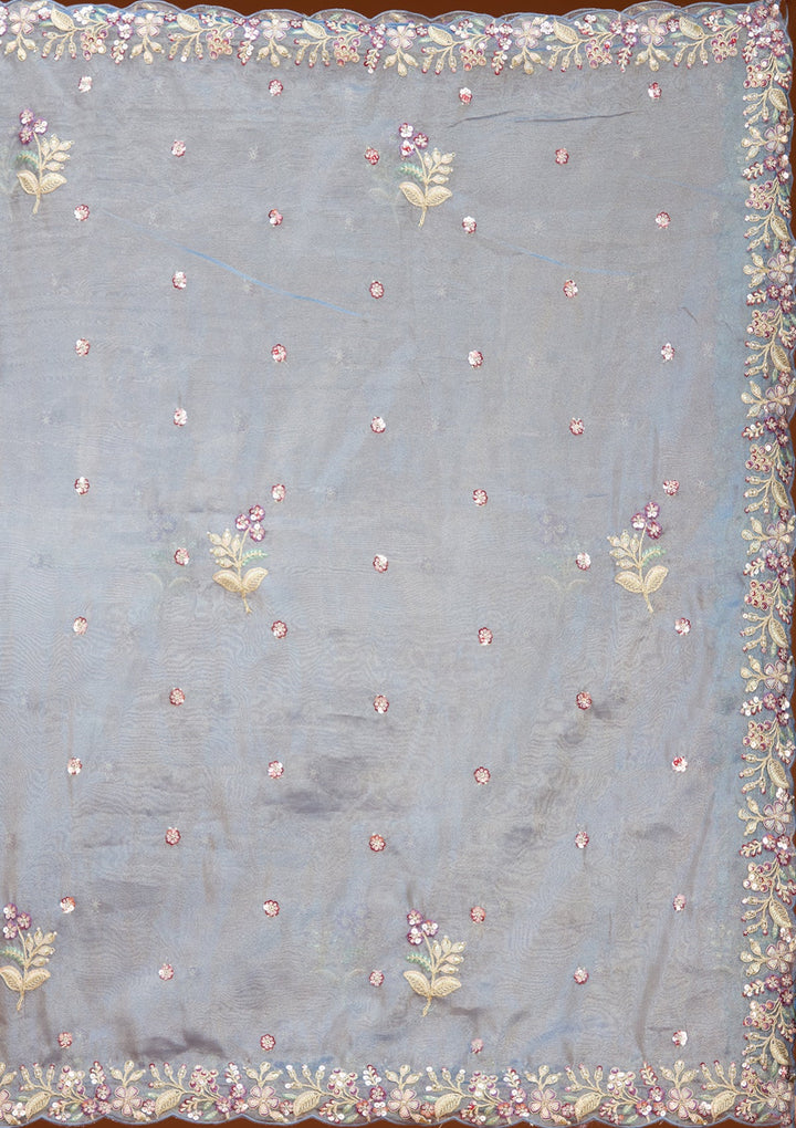 Cream Threadwork Tissue Readymade Lehenga