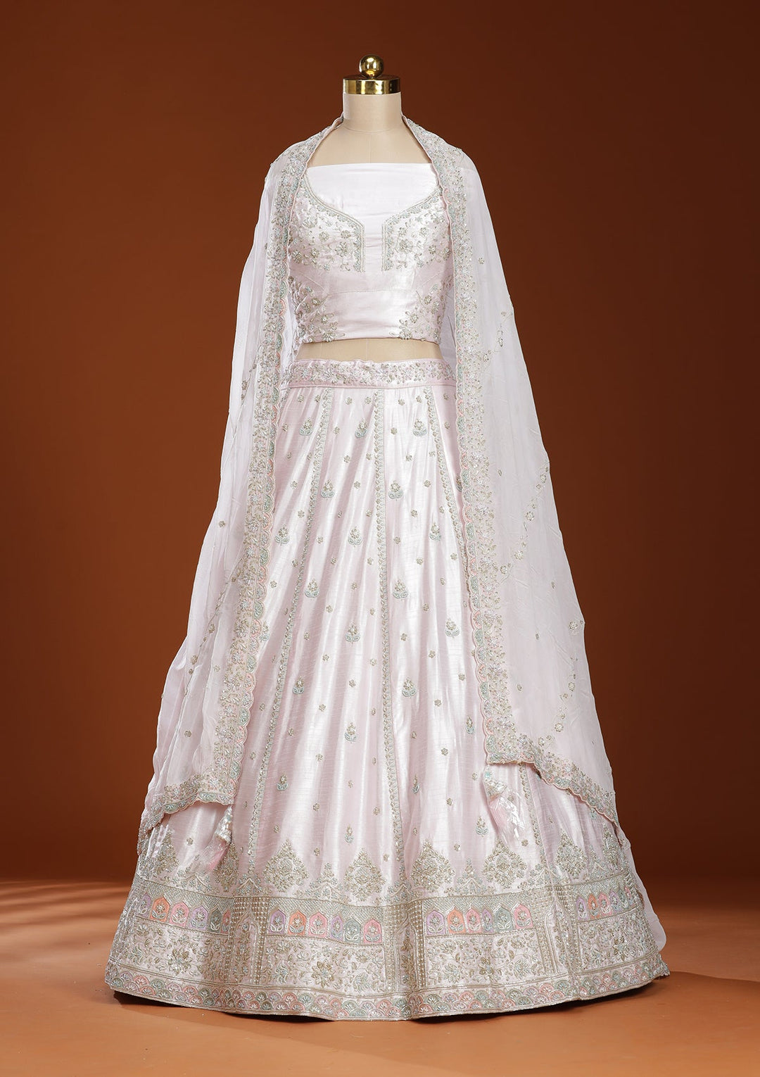 Pink Cording Soft Raw Silk Readymade Lehenga-koskii