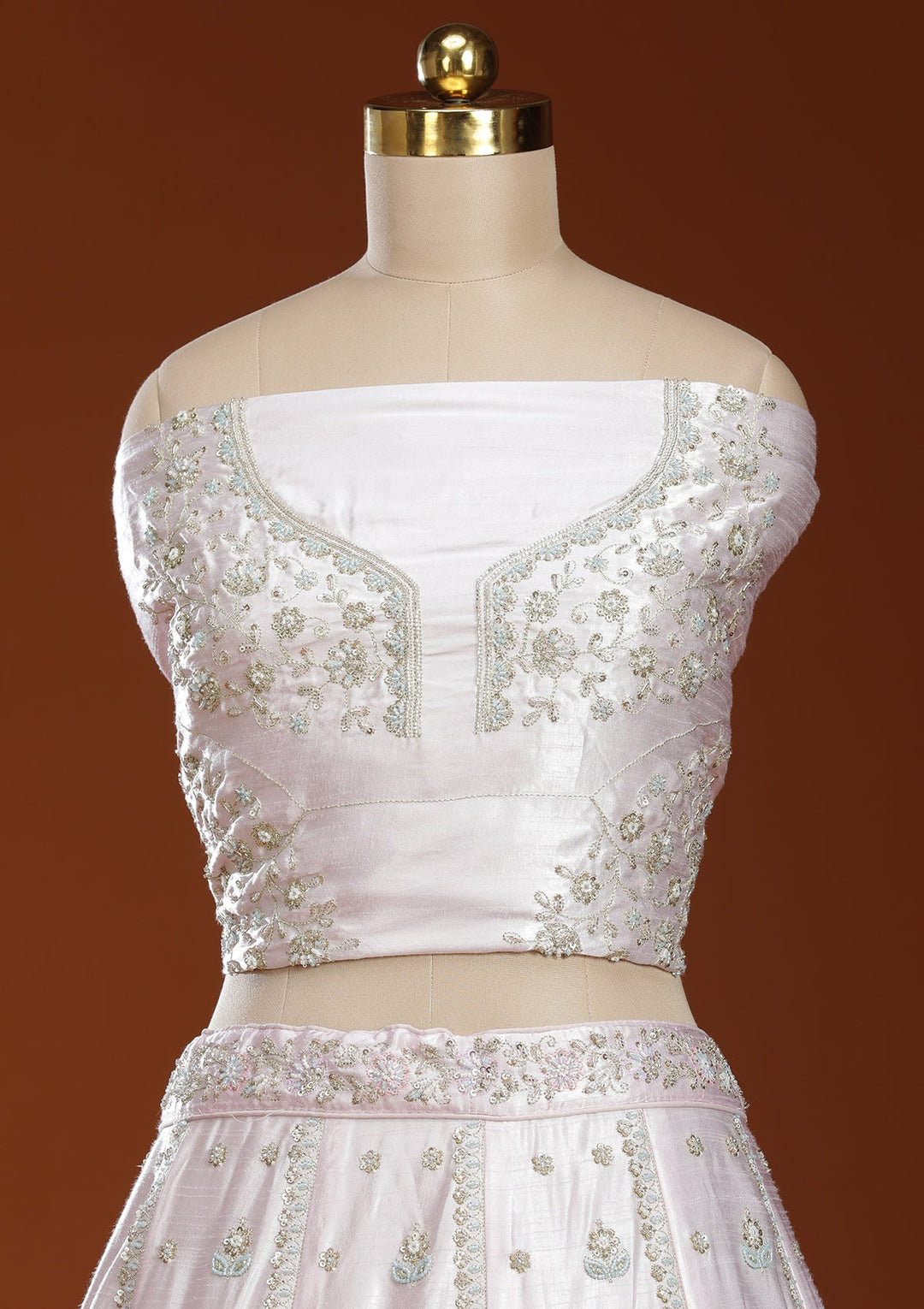 Pink Cording Soft Raw Silk Semi-Stitched Lehenga