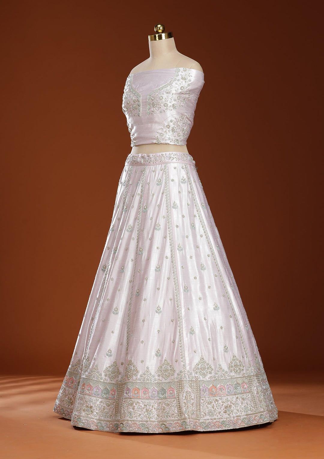 Pink Cording Soft Raw Silk Readymade Lehenga-koskii