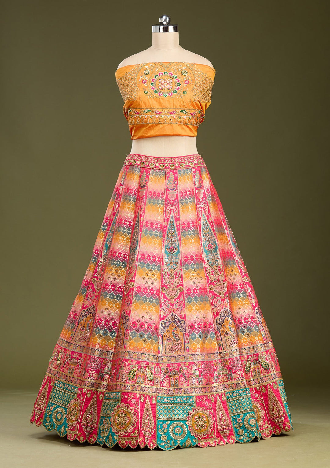 Mustard Stonework Banarasi Readymade Lehenga