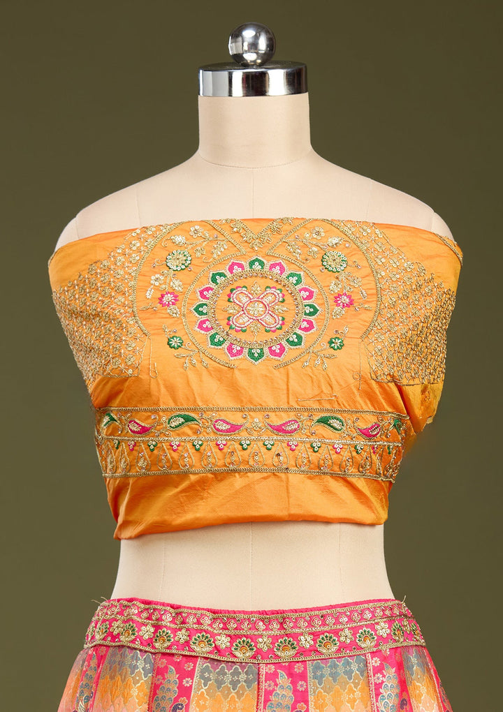 Mustard Stonework Banarasi Readymade Lehenga