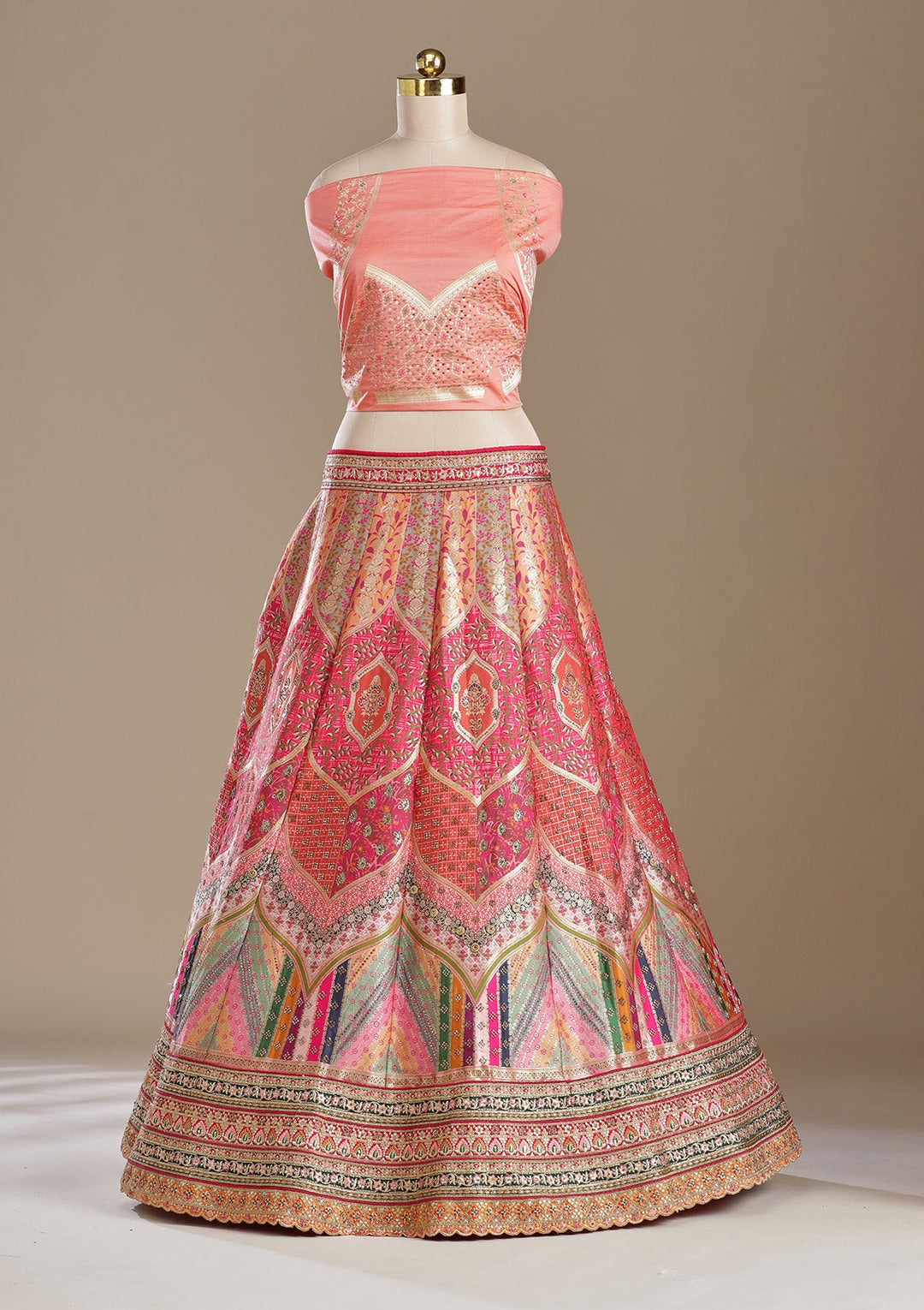 Peach Stonework Banarasi Readymade Lehenga-koskii