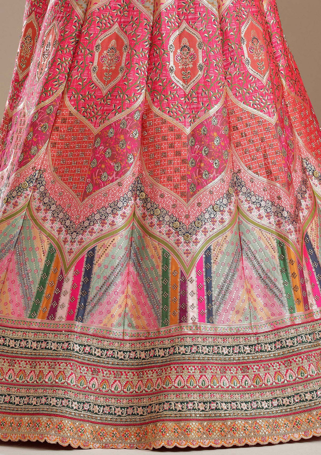 Peach Stonework Banarasi Semi-Stitched Lehenga