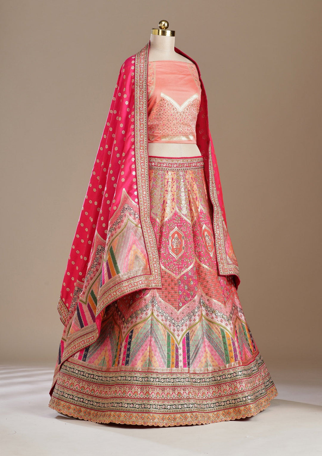 Peach Stonework Banarasi Readymade Lehenga-koskii