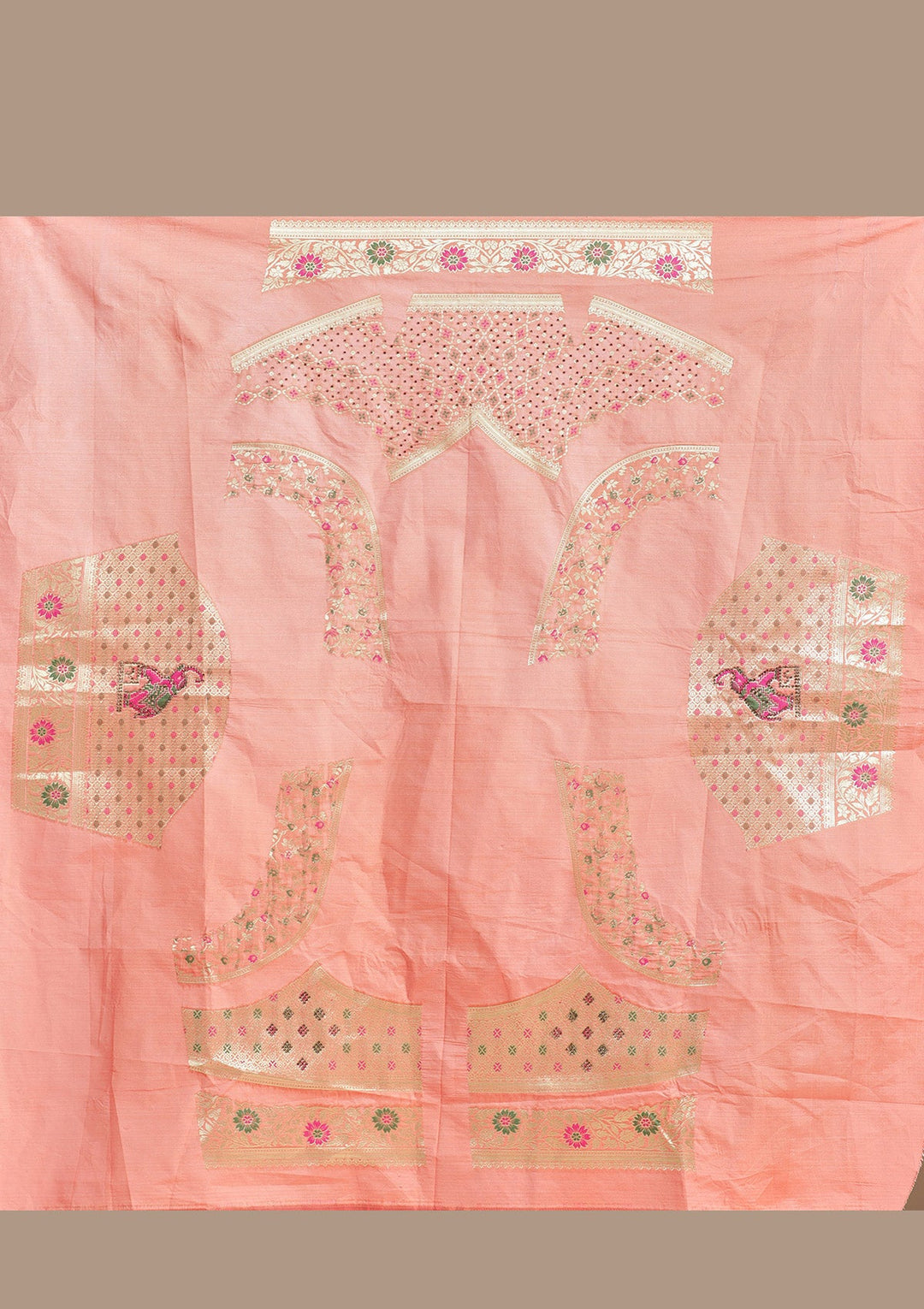 Peach Stonework Banarasi Semi-Stitched Lehenga