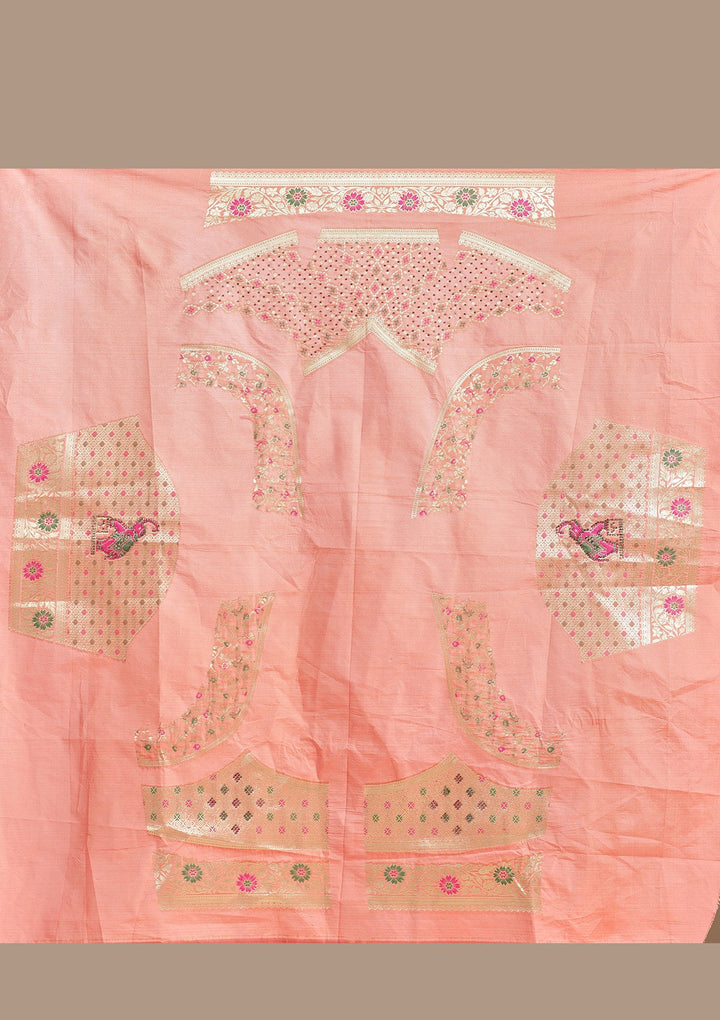 Peach Stonework Banarasi Semi-Stitched Lehenga