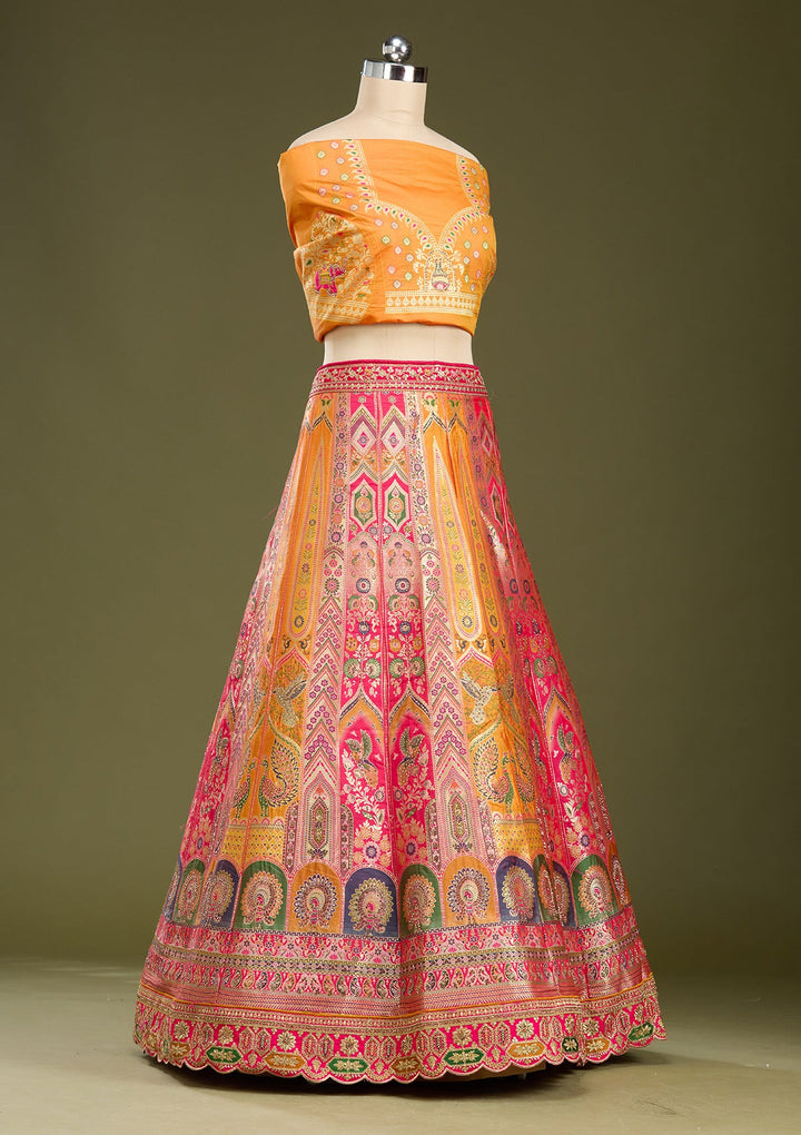 Mustard Stonework Banarasi Readymade Lehenga