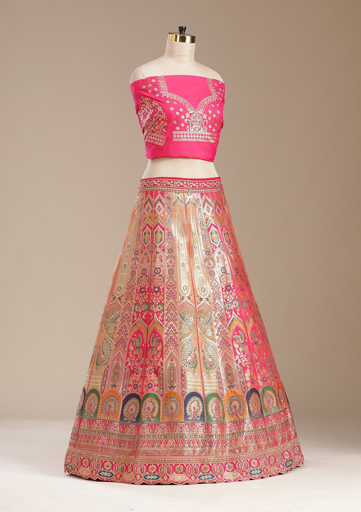 Rani Pink Stonework Banarasi Readymade Lehenga-koskii