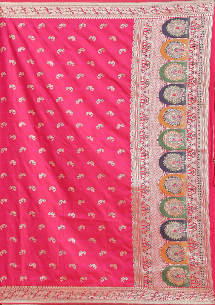 Rani Pink Stonework Banarasi Semi-Stitched Lehenga
