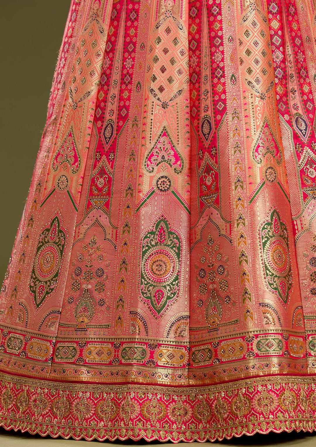 Peach Stonework Banarasi Readymade Lehenga