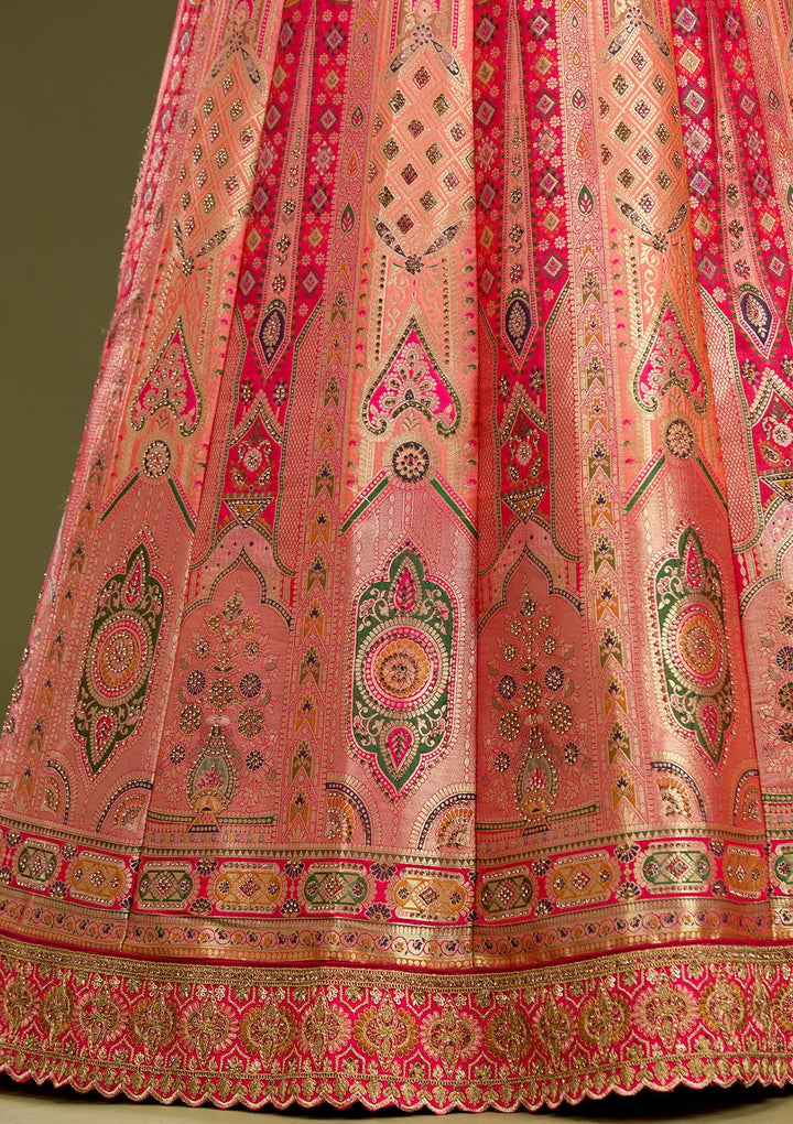 Peach Stonework Banarasi Readymade Lehenga