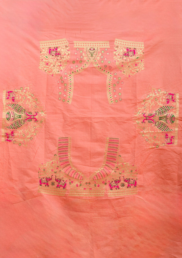 Peach Stonework Banarasi Readymade Lehenga