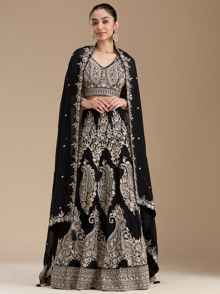 Black Zariwork (Gold) Georgette Readymade Lehenga