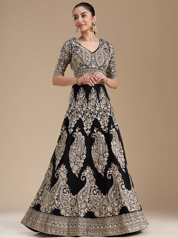 Black Zariwork (Gold) Georgette Readymade Lehenga