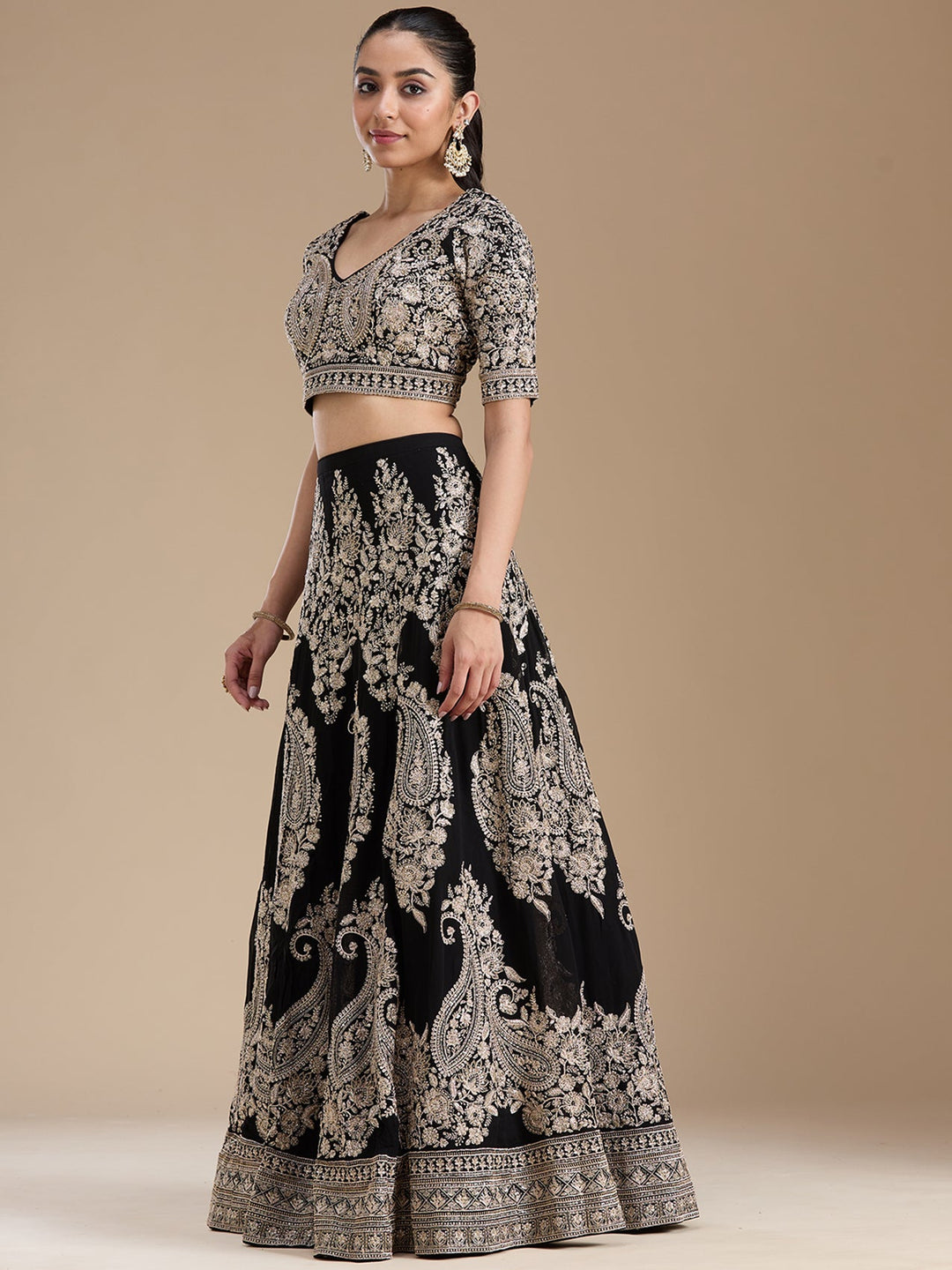 Black Zariwork (Gold) Georgette Readymade Lehenga