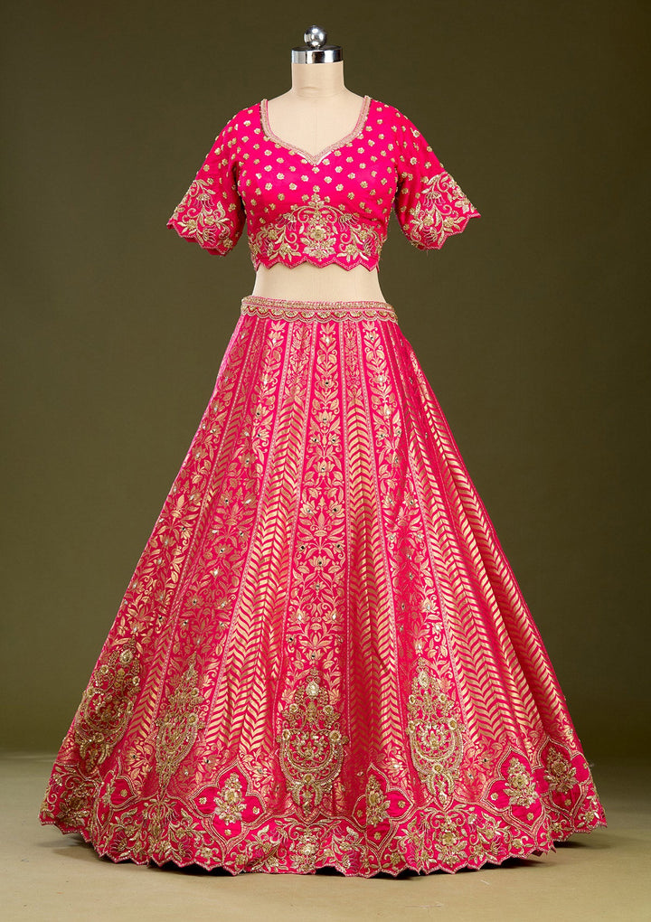 Rani Pink Zariwork (Gold) Banarasi Readymade Lehenga