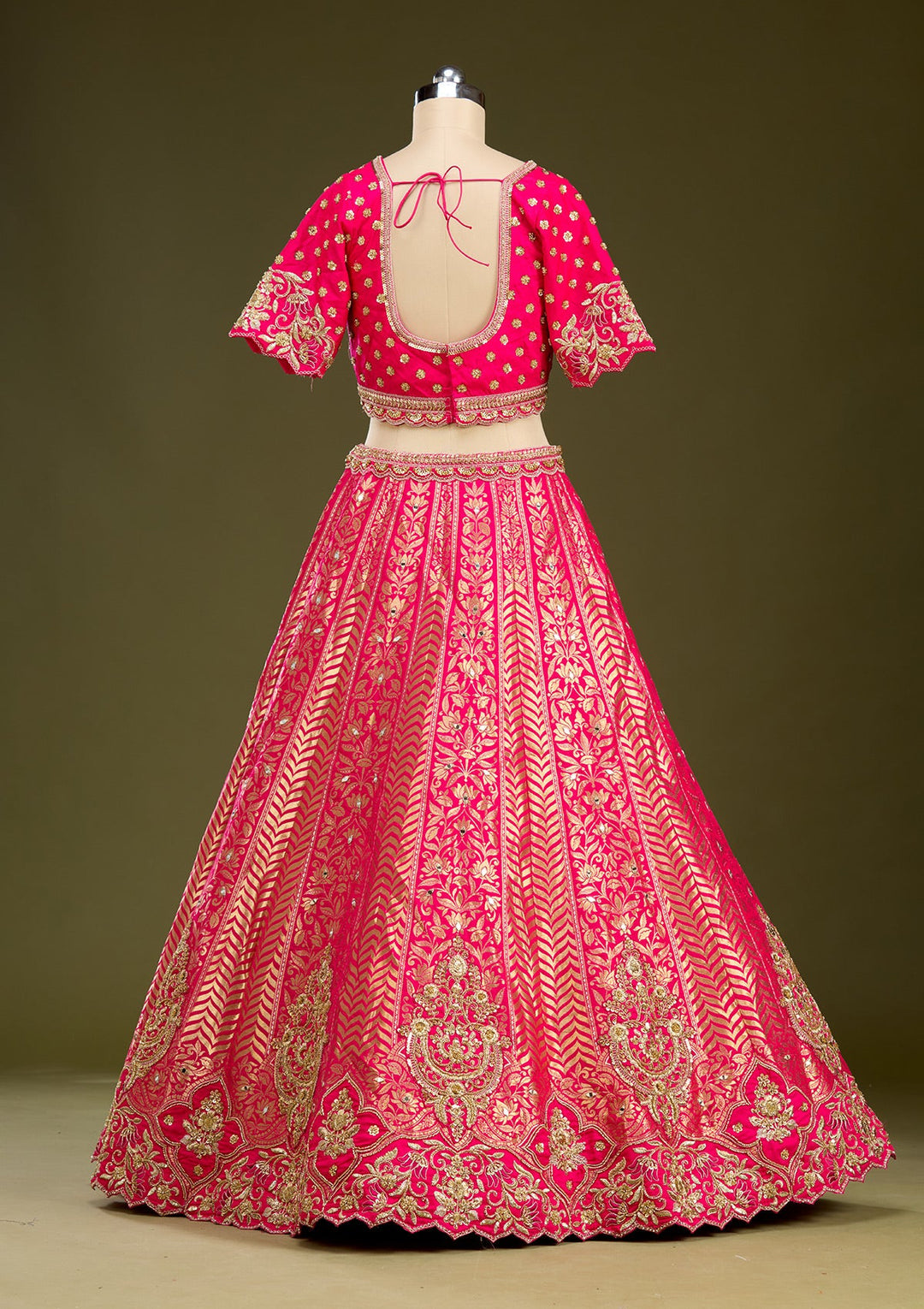 Rani Pink Zariwork (Gold) Banarasi Readymade Lehenga