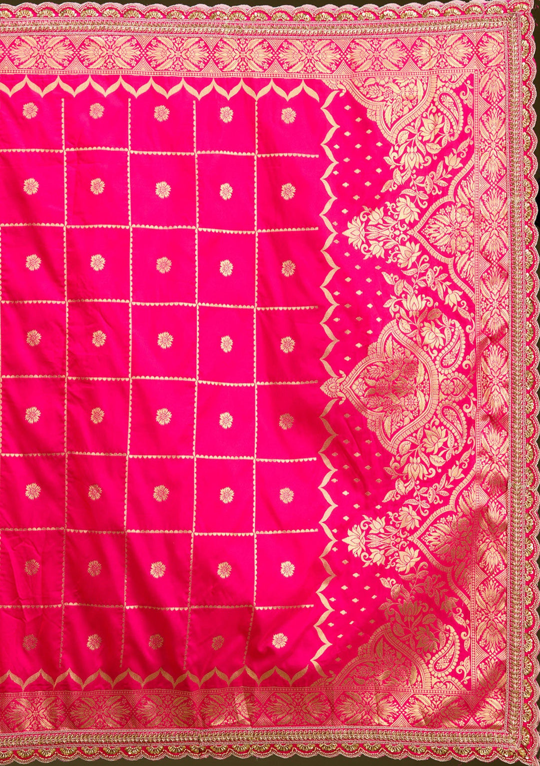 Rani Pink Zariwork (Gold) Banarasi Readymade Lehenga
