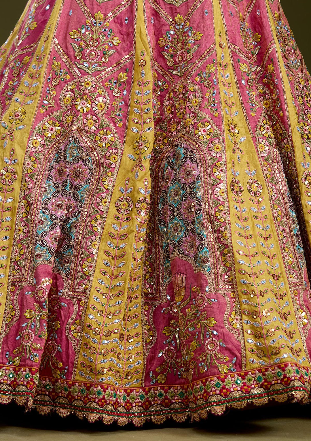 Pink Threadwork Banarasi Readymade Lehenga