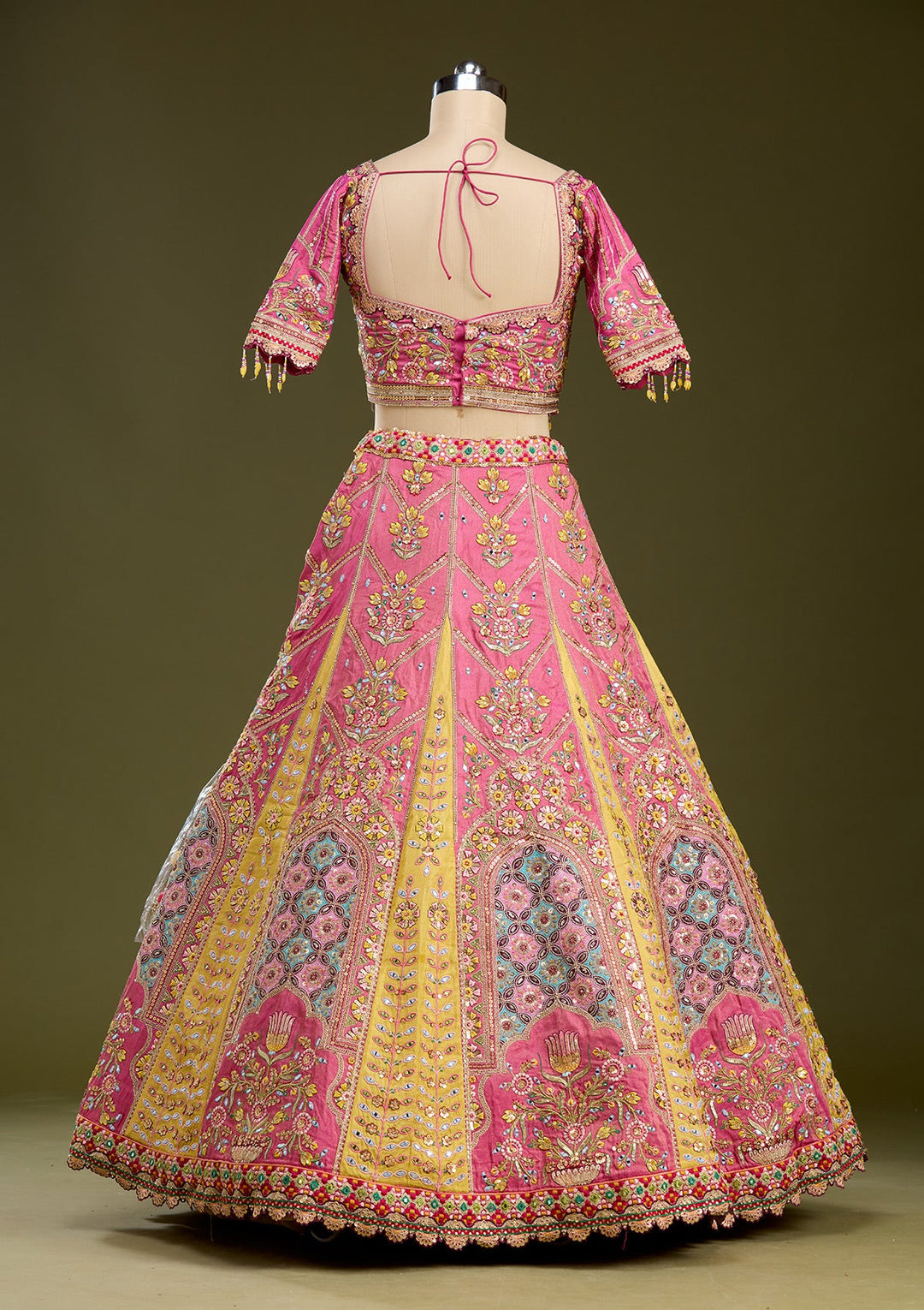 Pink Threadwork Banarasi Readymade Lehenga