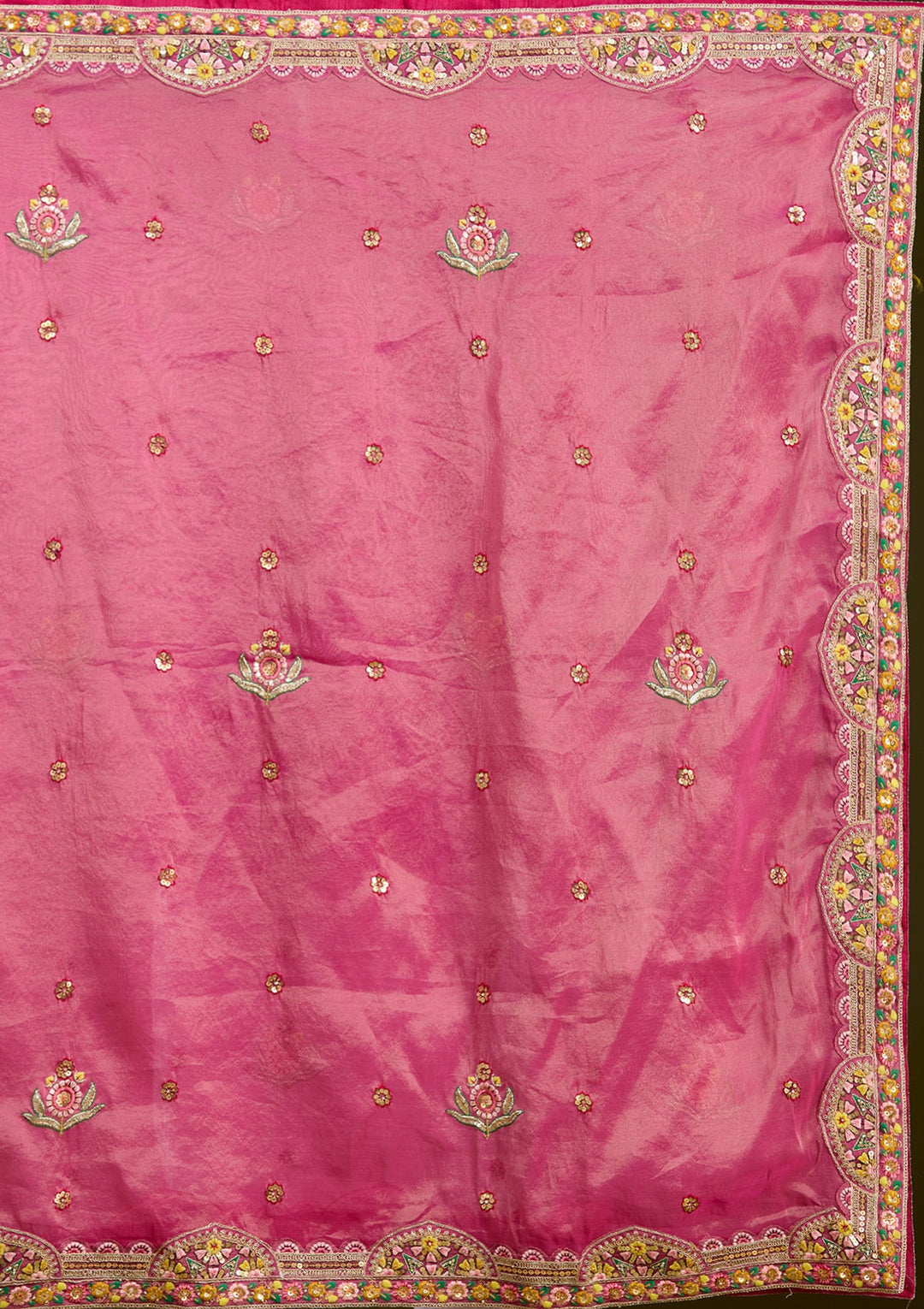 Pink Threadwork Banarasi Readymade Lehenga