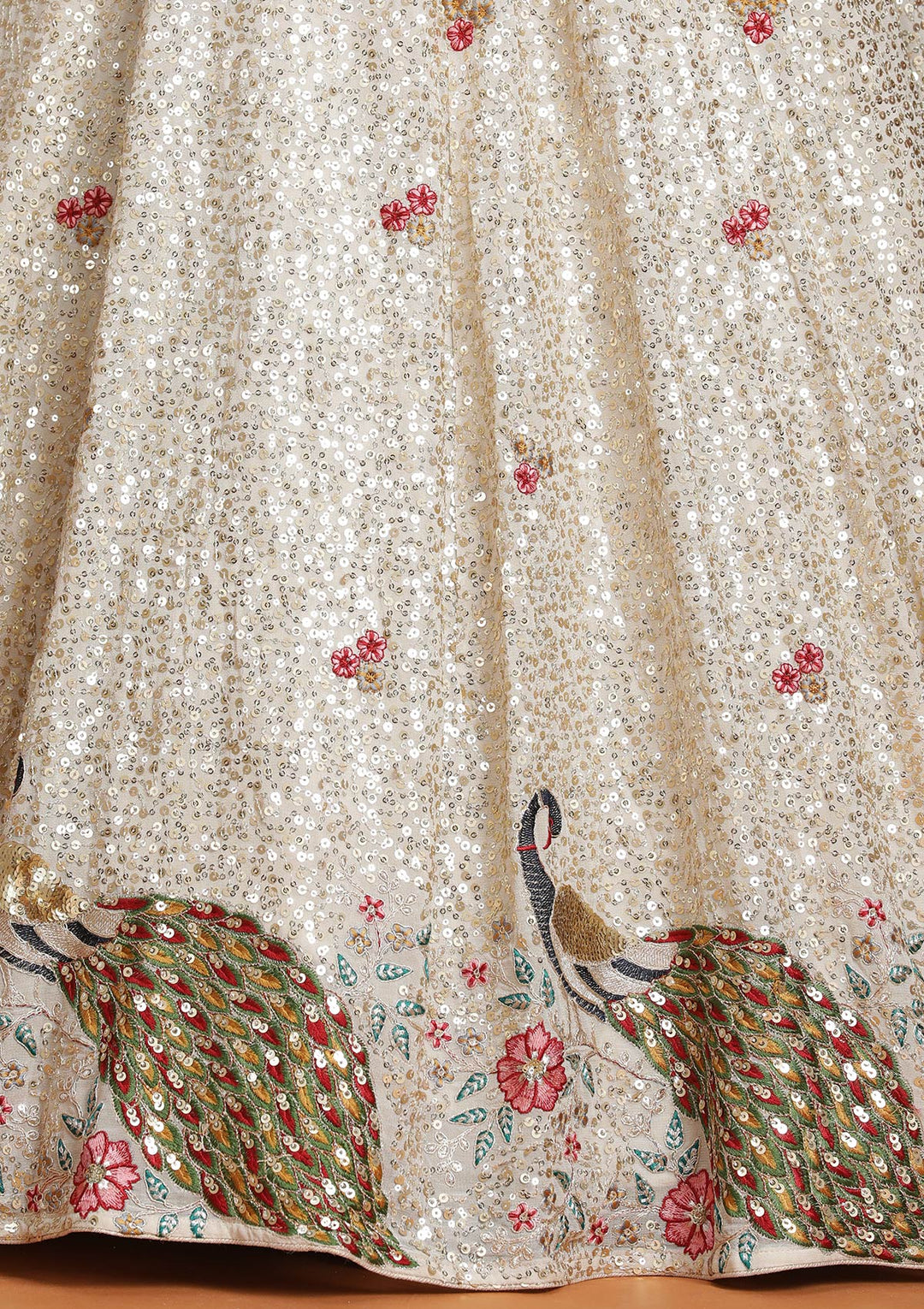 Cream Sequins Georgette Readymade Lehenga