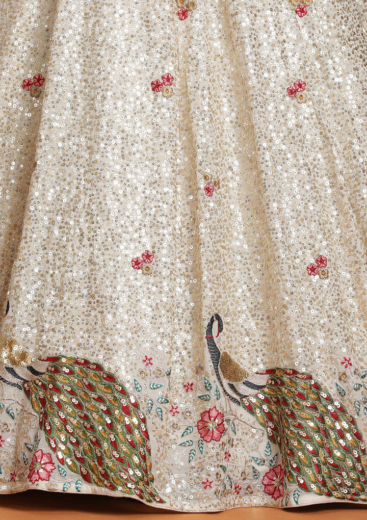 Cream Sequins Georgette Readymade Lehenga