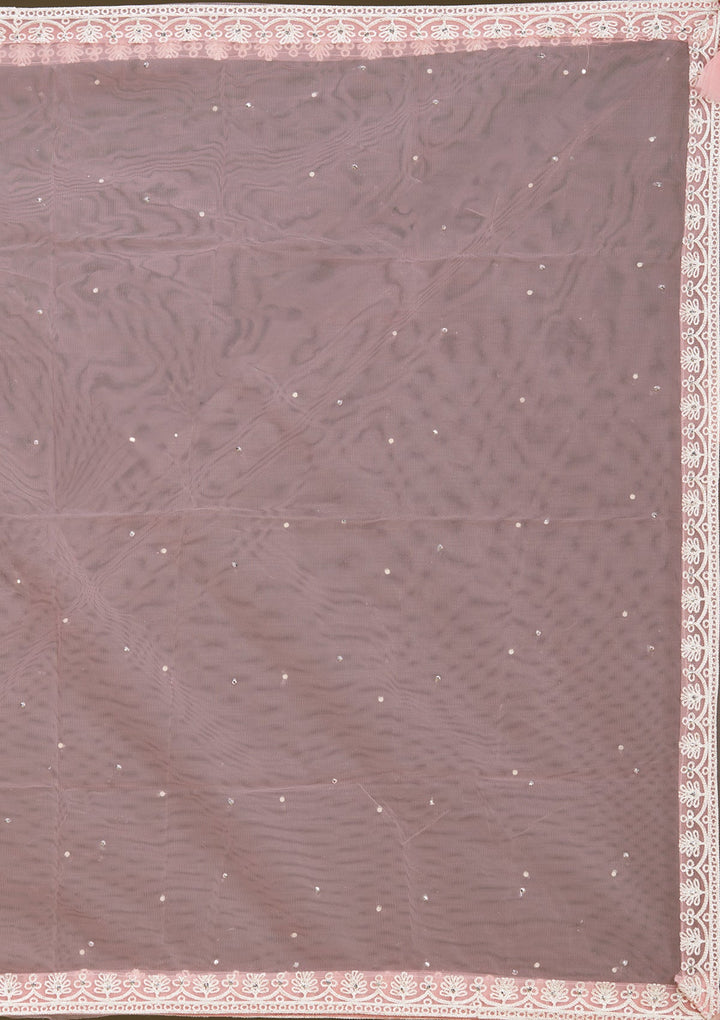 Pink Threadwork Net Readymade Lehenga