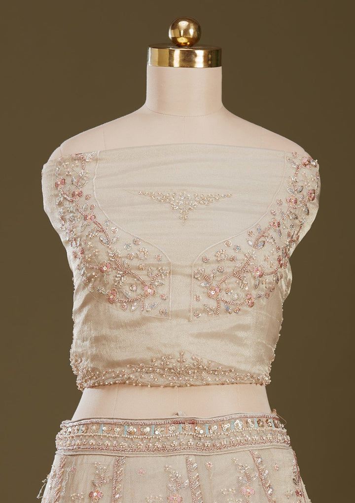 Beige Cording Tissue Readymade Lehenga