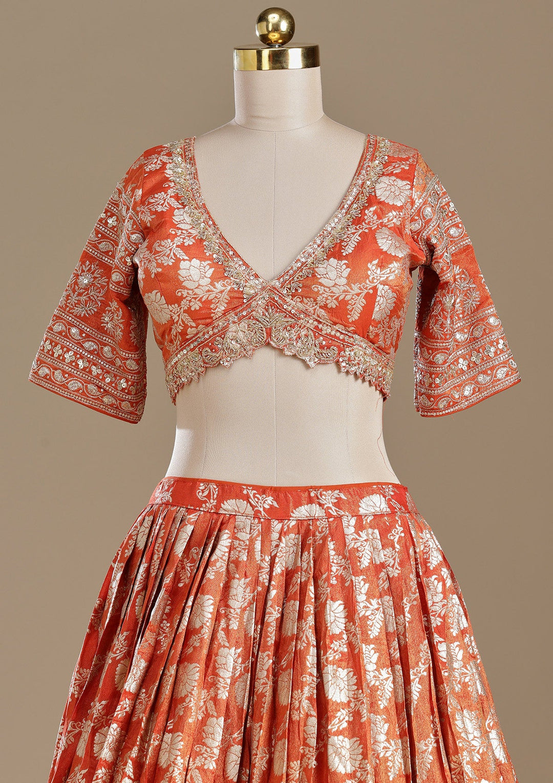 Light Orange Cording Banarasi Readymade Lehenga-koskii