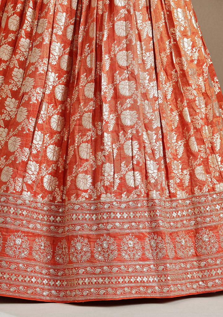Light Orange Cording Banarasi Readymade Lehenga-koskii