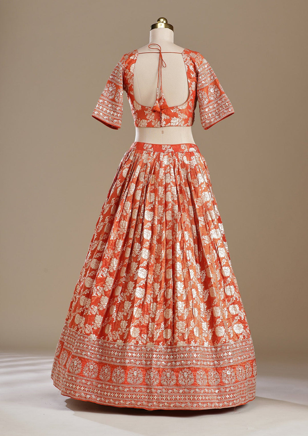 Light Orange Cording Banarasi Readymade Lehenga-koskii