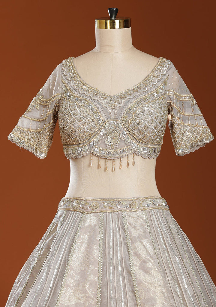 Grey Mirrorwork Organza Readymade Lehenga-koskii