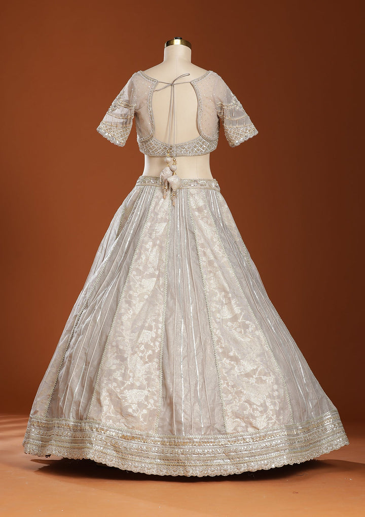 Grey Mirrorwork Organza Readymade Lehenga-koskii