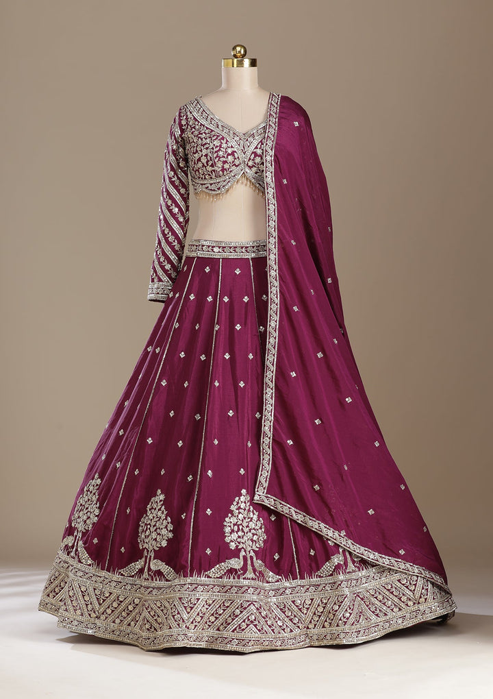 Wine Zariwork (Gold) Soft Raw Silk Readymade Lehenga-koskii