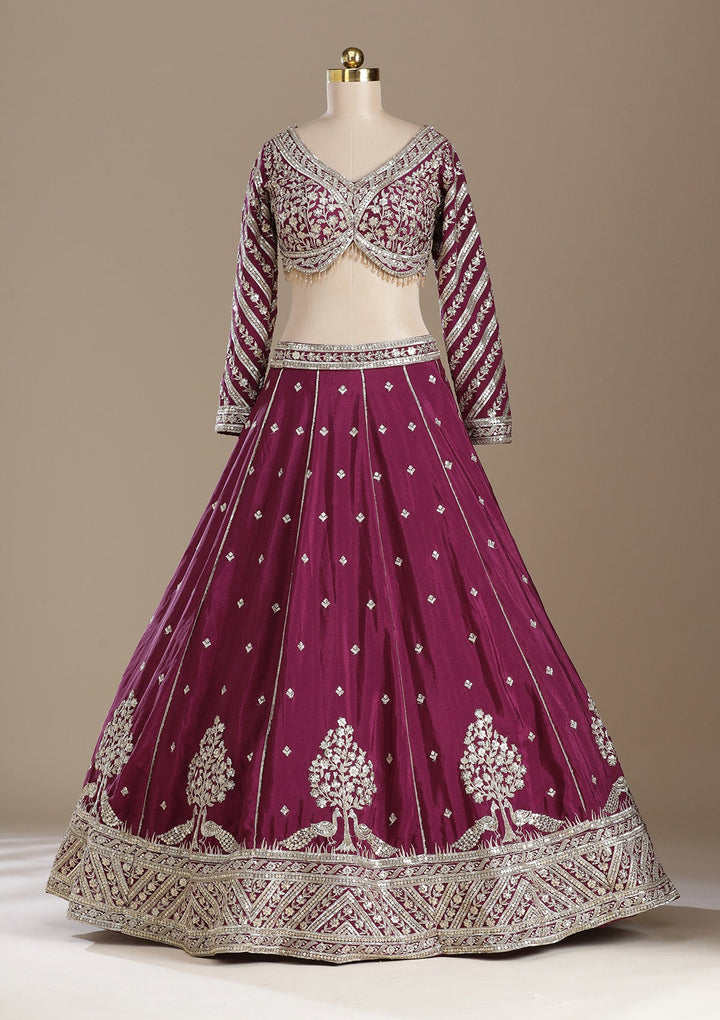 Wine Zariwork (Gold) Soft Raw Silk Readymade Lehenga-koskii