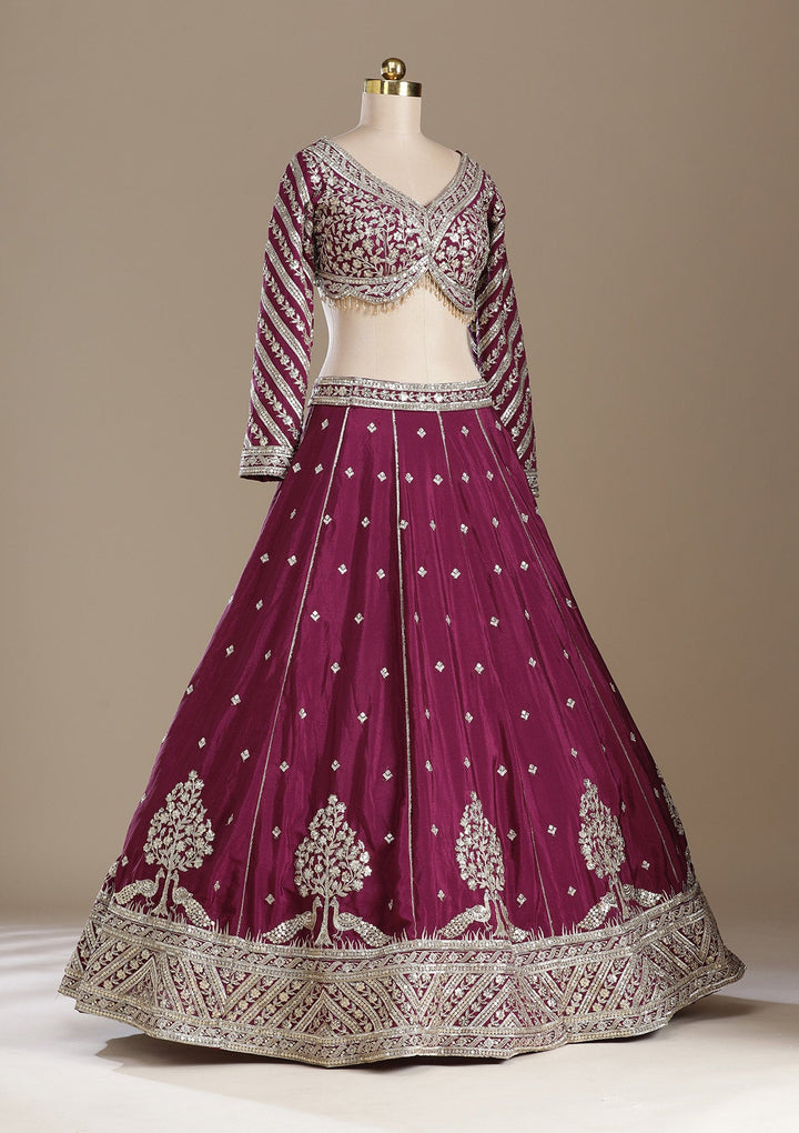 Wine Zariwork (Gold) Soft Raw Silk Readymade Lehenga-koskii