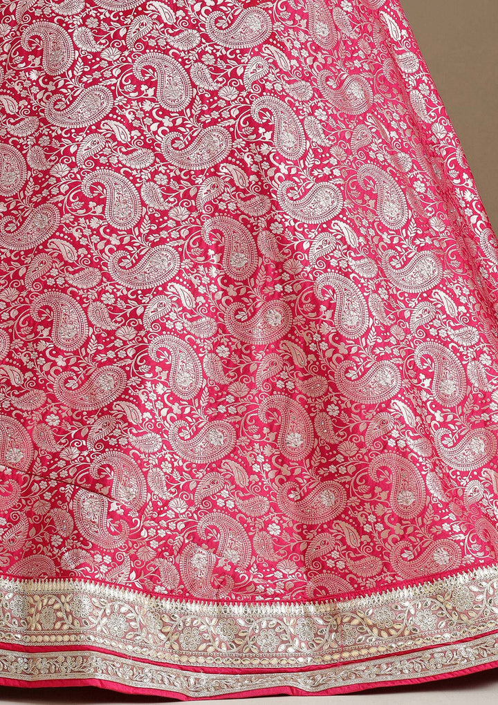 Rani Pink Zariwork (Gold) Banarasi Readymade Lehenga-koskii