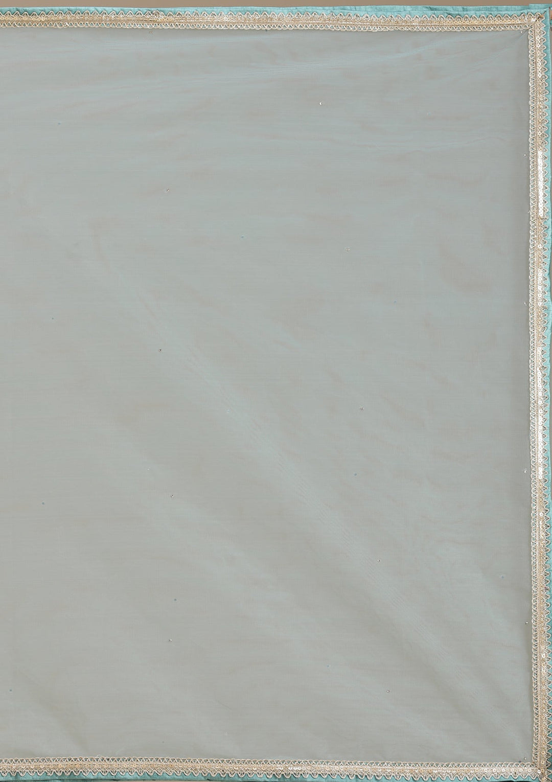 Sea Green Mirrorwork Organza Readymade Lehenga-koskii