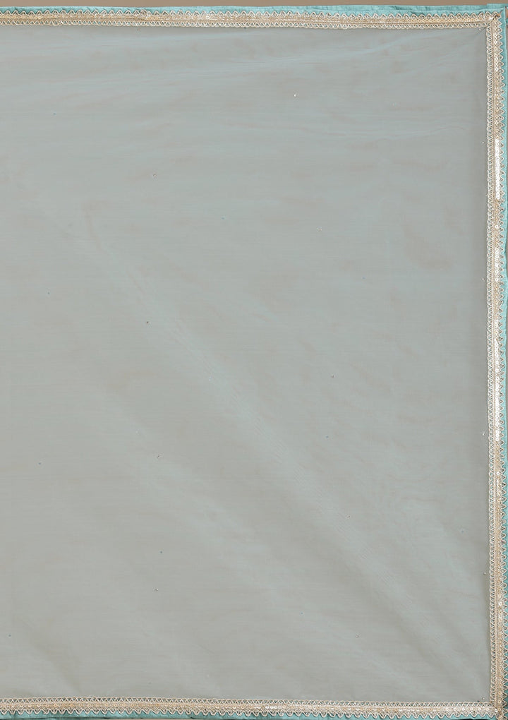 Sea Green Mirrorwork Organza Readymade Lehenga-koskii