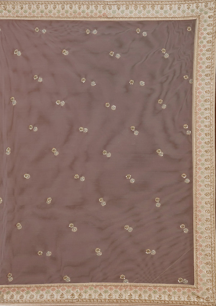 Cream Zardosi Raw Silk Semi-Stitched Lehenga-koskii