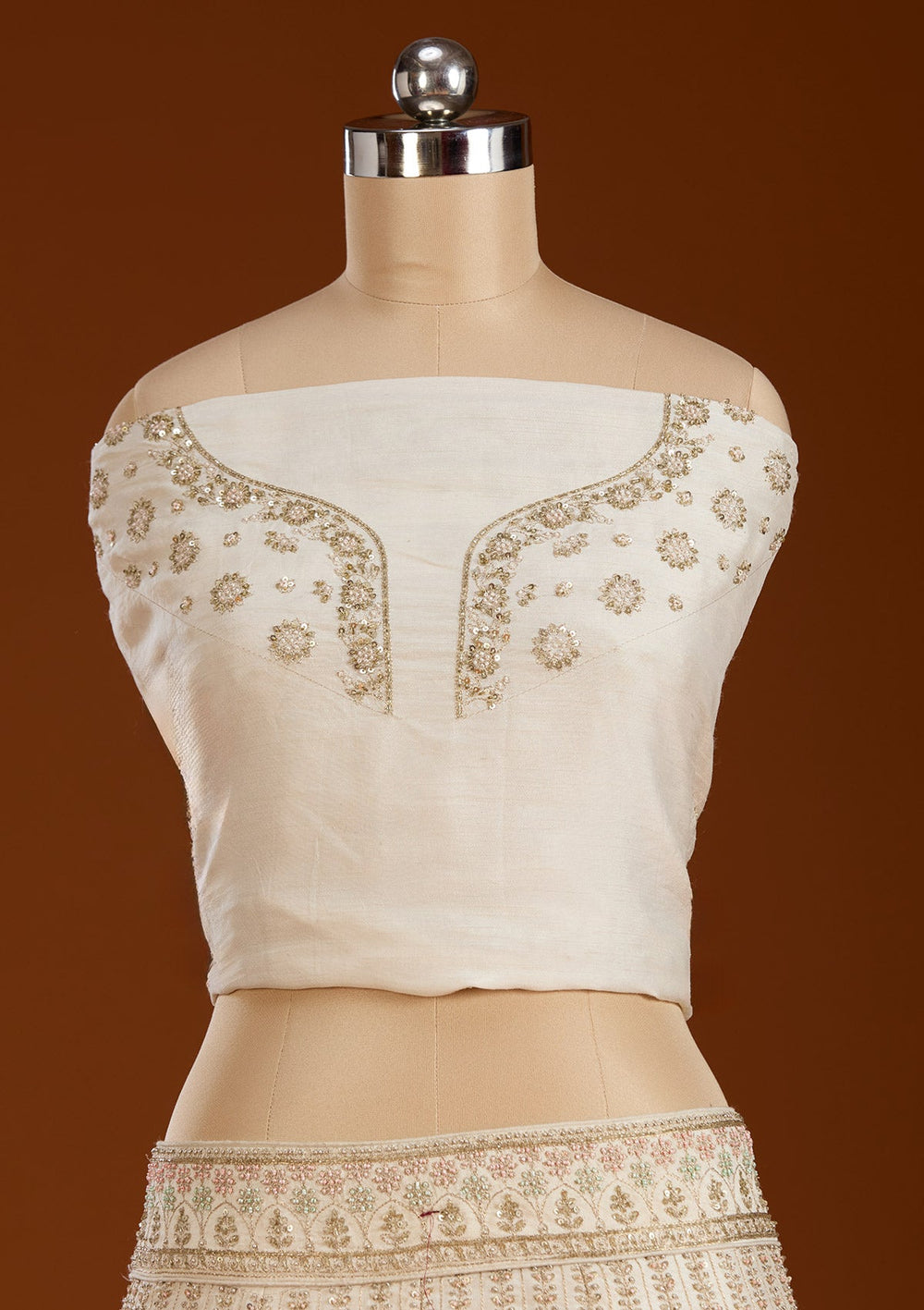 Cream Zardosi Raw Silk Semi-Stitched Lehenga-koskii