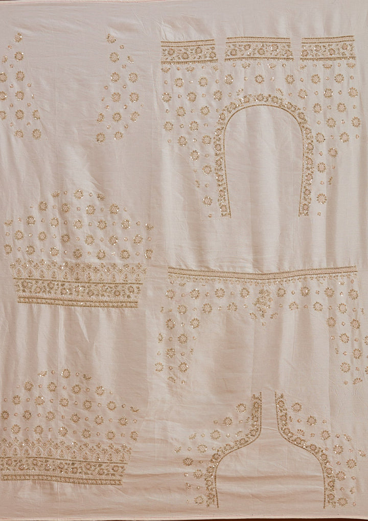 Cream Zardosi Raw Silk Semi-Stitched Lehenga-koskii