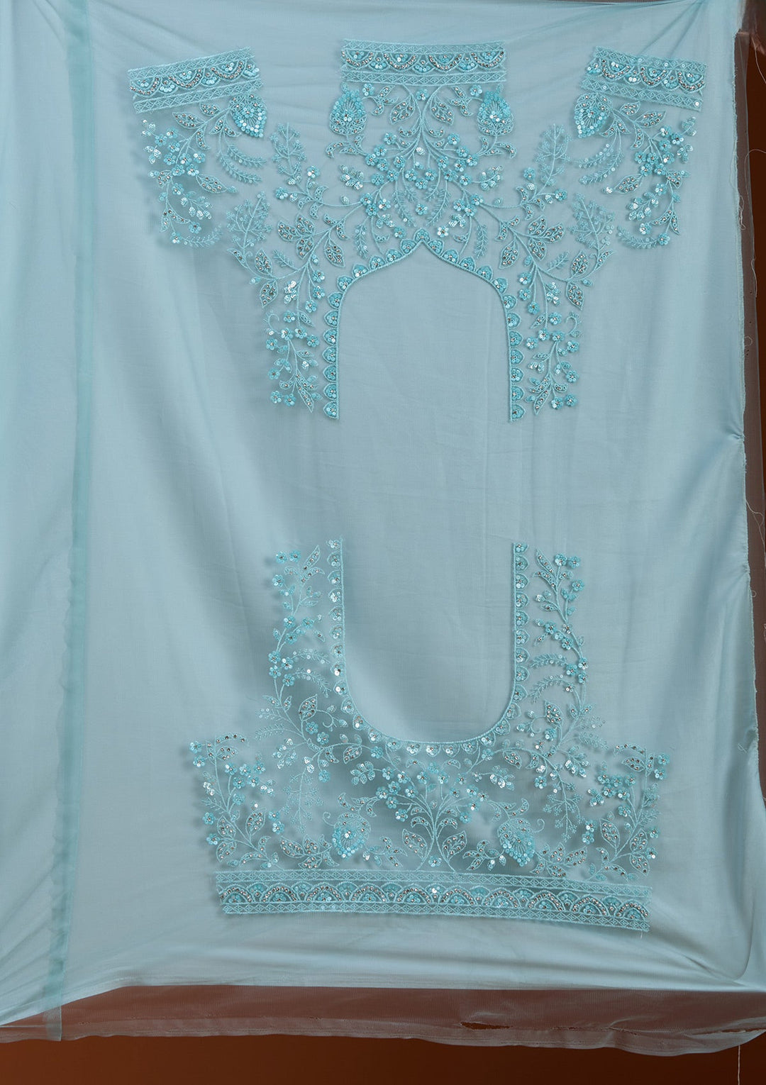 Sky Blue Sequins Net Semi-Stitched Lehenga-koskii