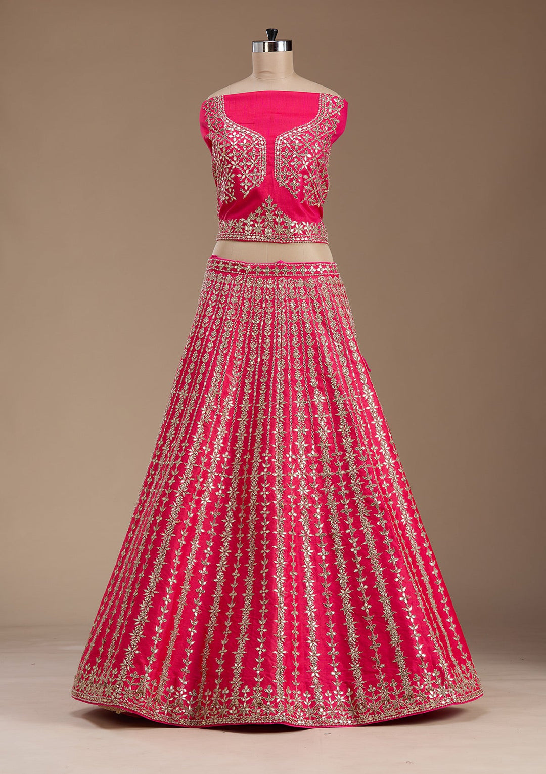 Pink Zardosi Raw Silk Semi-Stitched Lehenga-koskii