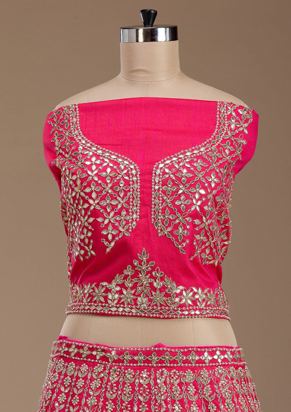Pink Zardosi Raw Silk Semi-Stitched Lehenga-koskii