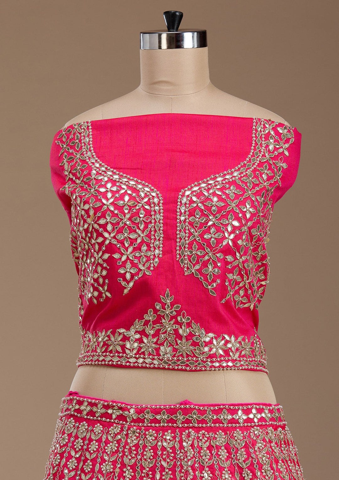 Pink Zardosi Raw Silk Semi-Stitched Lehenga-koskii