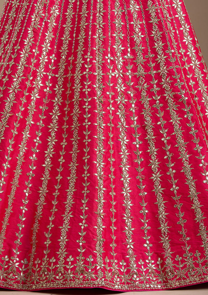 Pink Zardosi Raw Silk Semi-Stitched Lehenga-koskii