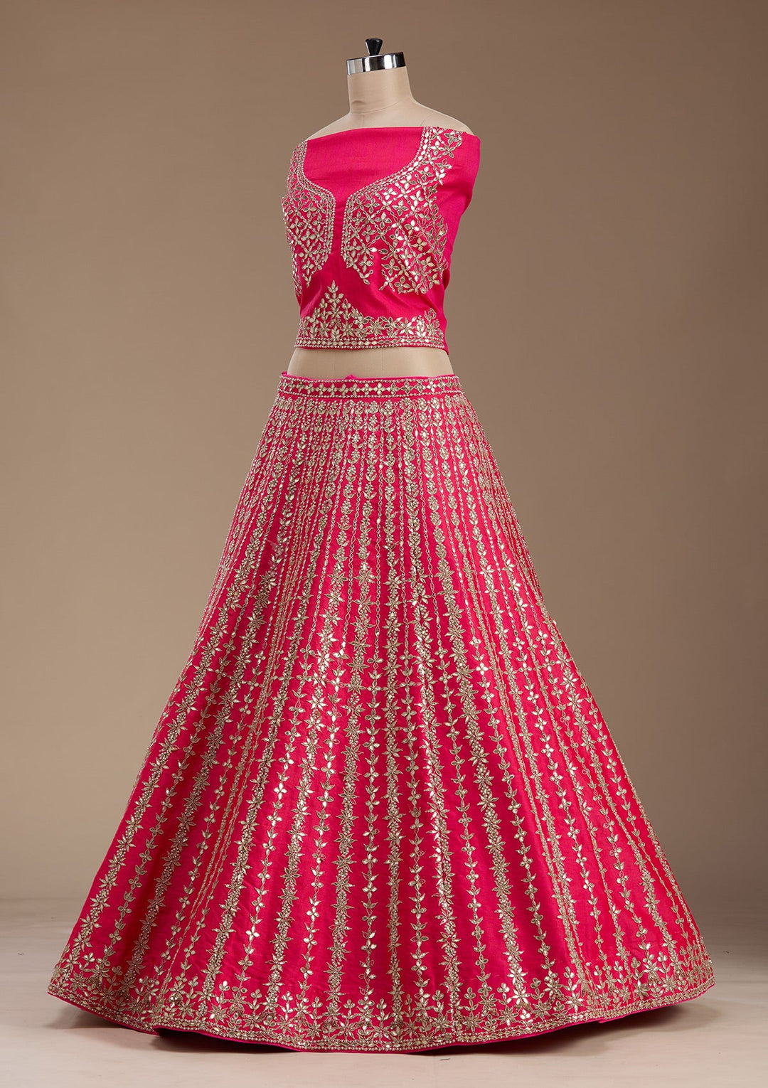 Pink Zardosi Raw Silk Semi-Stitched Lehenga-koskii